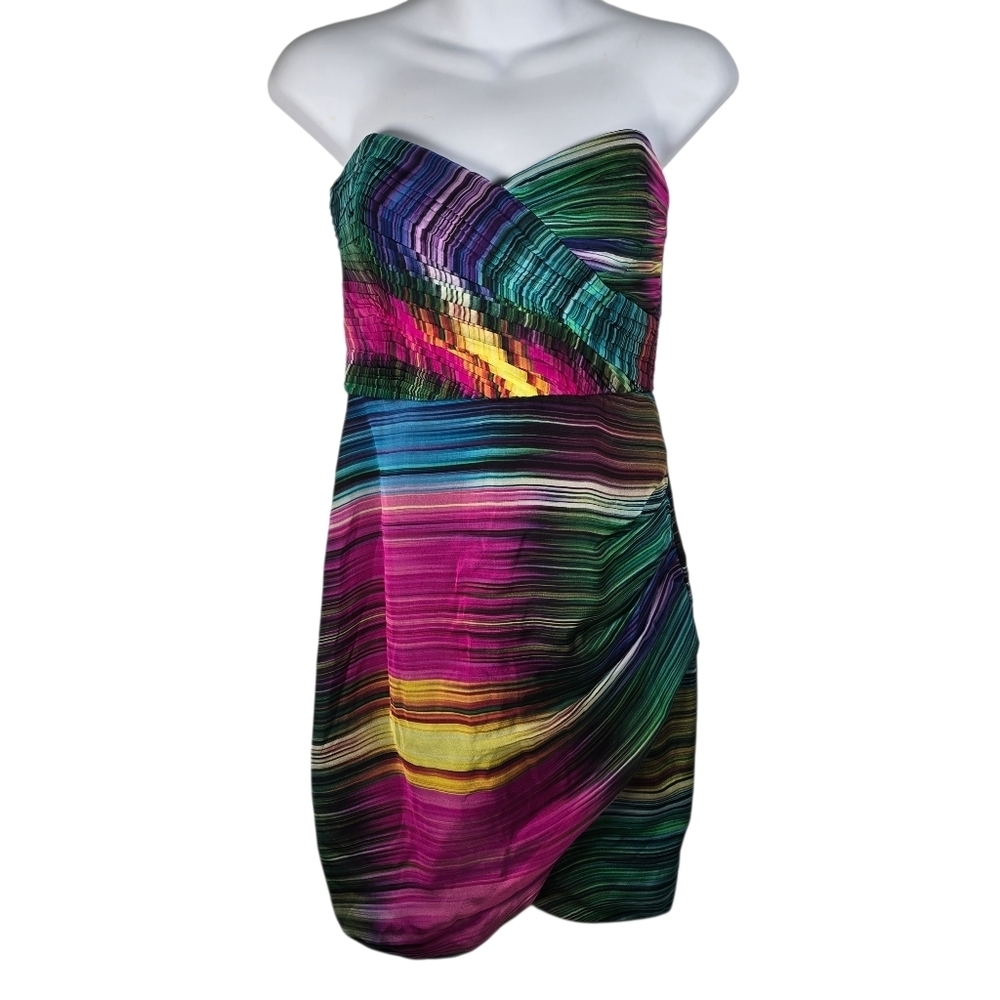 NWOT Shoshanna Silk Strapless Muticolor Faux Wrap Dress in Vibrant Hues Size 0